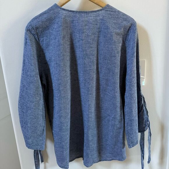 Linen Blend By Hester & Orchard Linen Blend V Neck Tunic with Sleeve Tie M NWOT - Picture 8 of 14